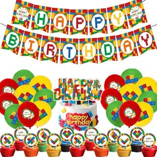 LEGOブロック　お誕生日セット　ガーランド&ケーキトッパー ＆バルーン　大人気(ガーランド)