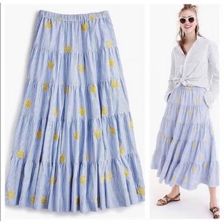 ジェイクルー(J.Crew)のJ.CREW フレアースカート　コットン　ボリューム　パイナップル柄　S〜M(ロングスカート)