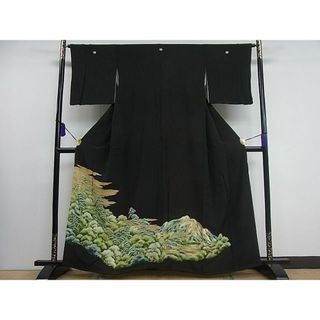 平和屋1■豪華黒留袖　手描き　エ霞樹林文　逸品　CAAB2808ut(着物)