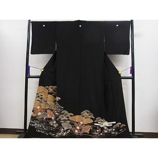 平和屋1■豪華黒留袖　駒刺繍　渡橋檜扇吉祥花文　金彩　逸品　CAAC9928ze(着物)