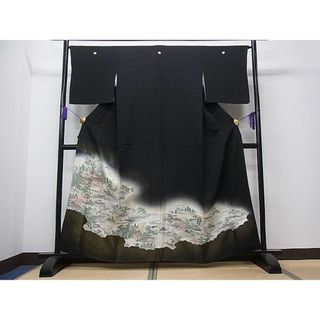 平和屋1■豪華黒留袖　寿光織　平安人物風景文　金糸　逸品　CAAB5271ua(着物)