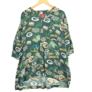 古着 00年代 NFL GREENBAY PACKERS グリーンベイパッカーズ 総柄 半袖 オープンカラー シャツ メンズXXL /eaa450400(シャツ)