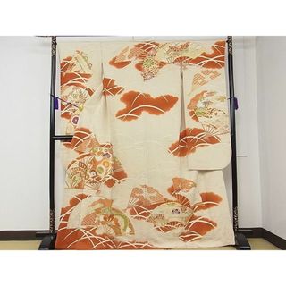 平和屋1■豪華振袖　駒刺繍　芝草扇面花蝶文　暈し染め　金彩　逸品　CAAC5333rv(振袖)