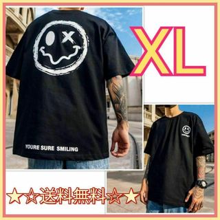 【新品】スマイル バック プリント Tシャツ オーバーサイズ カットソー 半袖(Tシャツ/カットソー(半袖/袖なし))