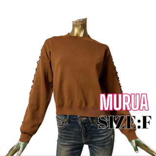 MURUA - MURUA ♥ 無地 ストレッチ ハーフネック レースアップ トップス