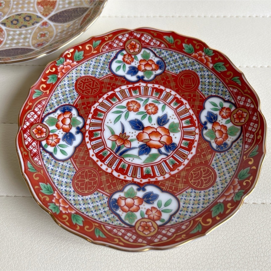 前畑陶器 庫山窯 金彩 七宝 瑞祥 銘々皿 2枚セット 取り皿 色絵 前畑陶器 庫山窯 金彩 七宝 瑞祥 銘々皿 2枚セット 取り皿 色絵