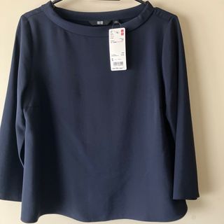 ユニクロ(UNIQLO)の新品未使用ユニクロUNIQLO  ドレープTブラウス(七分袖) ネイビーSサイズ(シャツ/ブラウス(長袖/七分))