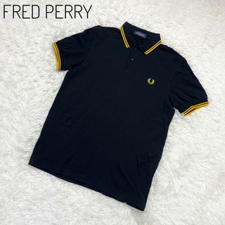 フレッドペリー(FRED PERRY)のフレッドペリー　半袖ポロシャツ　ブラック　イエロー　ロゴ刺繍　M  m3600(ポロシャツ)
