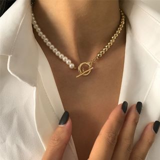 【再入荷】Gold ネックレス パール メンズ バイカラー レディース お揃い(ネックレス)