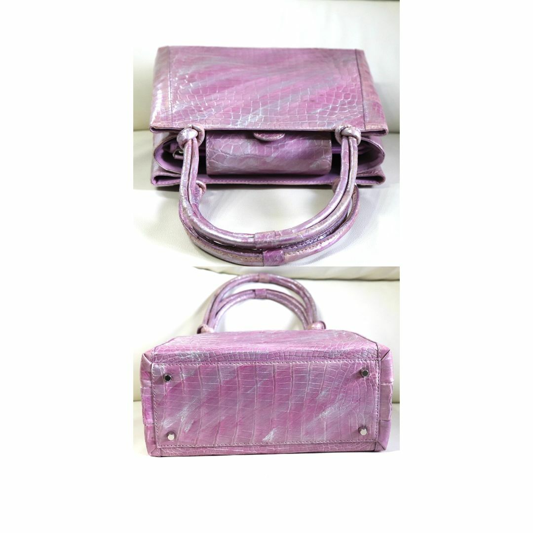 CRESCHENDシャイニングクロコダイルハンドバッグ パープル シルバー