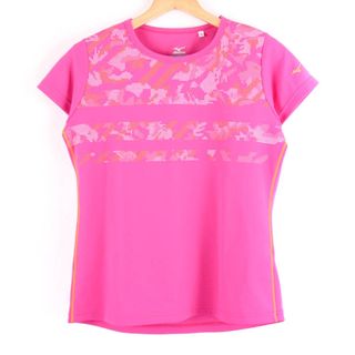 ミズノ(MIZUNO)のミズノ 半袖Ｔシャツ トップス ソーラーカット カモフラ柄 スポーツウエア レディース Sサイズ ピンク Mizuno(Tシャツ(半袖/袖なし))