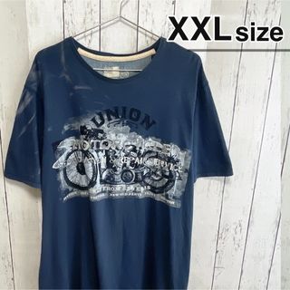 USA古着　Tシャツ　XXL　ネイビー　紺　プリント　バイク　グランジ　コットン(Tシャツ/カットソー(半袖/袖なし))