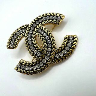 CHANEL - 【極美品】シャネル ブローチ ココマーク ゴールド金具 ラインストーン