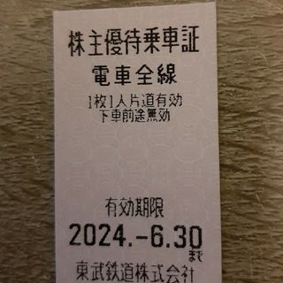 東武鉄道乗車証　株主優待乗車券　株主優待乗車証　１枚(鉄道乗車券)