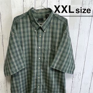 シャツ(shirts)のUSA古着　半袖シャツ　ドレスシャツ　チェック柄　グリーン　VAN HEUSEN(シャツ)