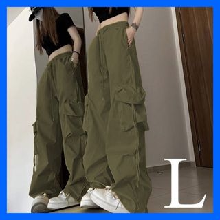 限定 カーゴパンツ レディース ワイド ストレート カーキ ユニセックス L(ワークパンツ/カーゴパンツ)