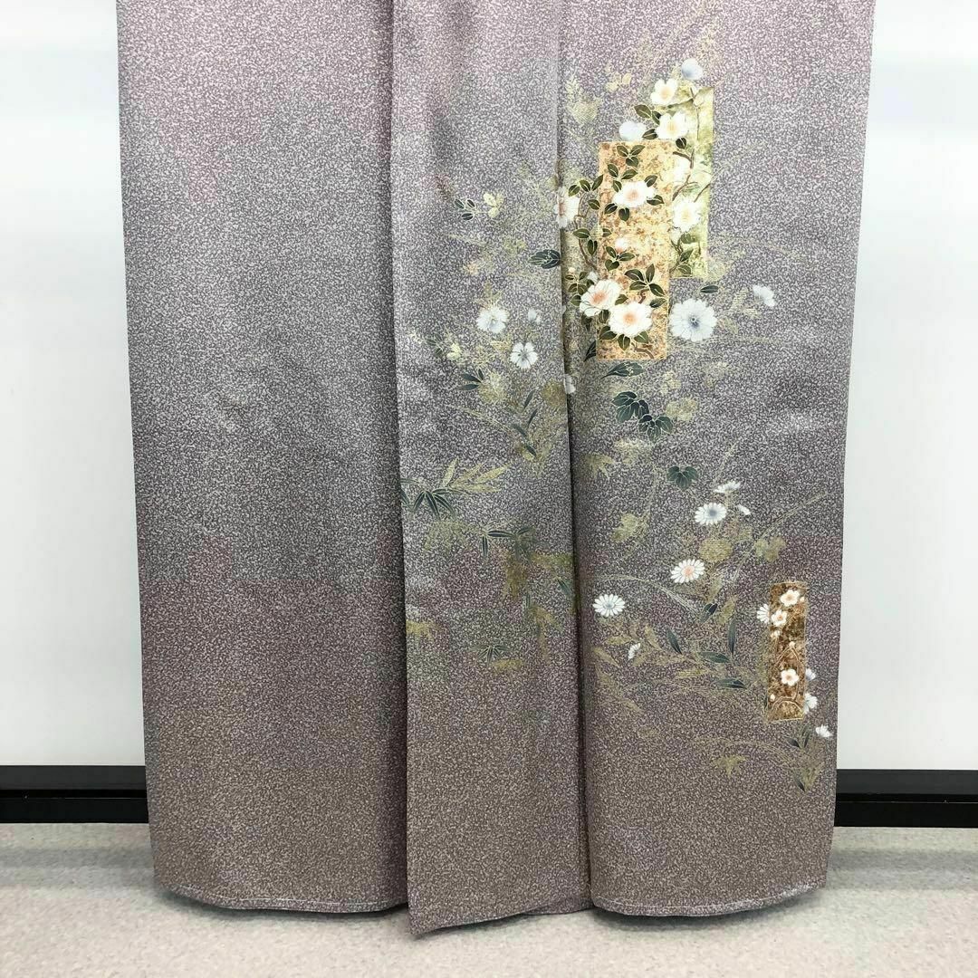 付下げ 上品な花柄模様 金彩 叩き染 桜鼠色 ガード加工 K-3455 付下げ 上品な花柄模様 金彩 叩き染 桜鼠色 ガード加工 K-3455