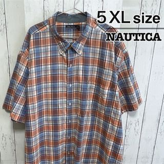 ノーティカ(NAUTICA)のNAUTICA　半袖シャツ　ドレスシャツ　5XL　チェック柄　オレンジ　ブルー(シャツ)