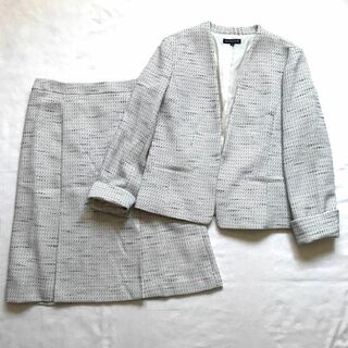 エスプリミュール　スカートスーツ　カラーレスジャケット　フォーマル　ツイード　L(スーツ)