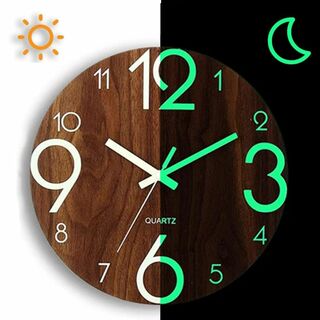lanzoub 壁掛け時計 夜光 木製 掛け時計 おしゃれ 連続秒針 静音 直径(置時計)
