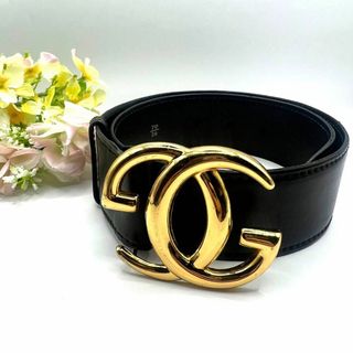 グッチ(Gucci)の【極美品】グッチ ベルト ヴィンテージ ゴールド GGロゴ レザー ブラック(ベルト)