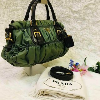 PRADA - プラダ ショルダーバッグ ギャザー 2way カーキ ゴールドロゴ