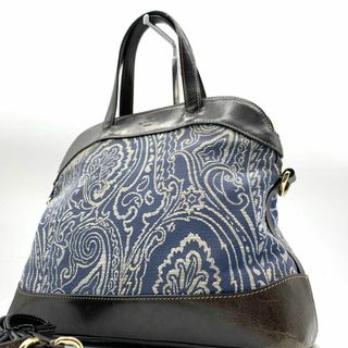 ETRO - エトロ　2way キャンバス　レザー　ハンドバッグ　ペイズリー　青　白