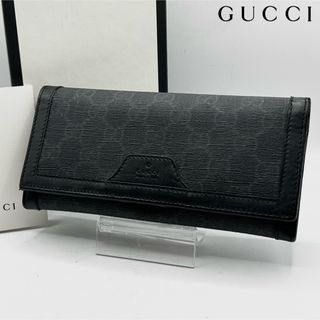 美品 GUCCI 長財布 GGスプリーム ロゴ 型押し ブラック