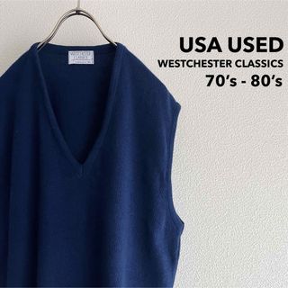 70s - 80s USA製 Vintage Knit Vest / ネイビー(ベスト/ジレ)