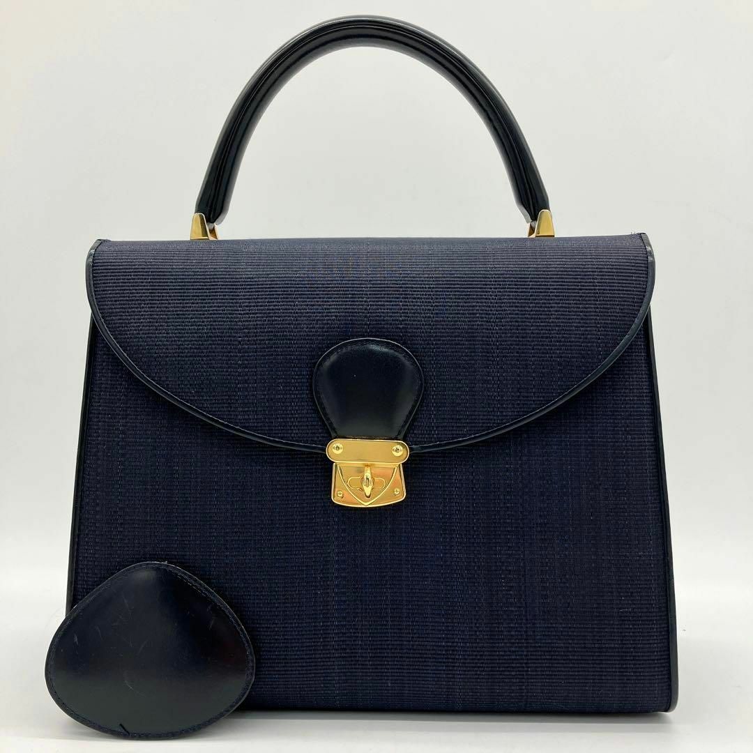 美品】COMTESSE ホースヘア ネイビー ゴールドロゴ金具 美品】COMTESSE ホースヘア ネイビー ゴールドロゴ金具