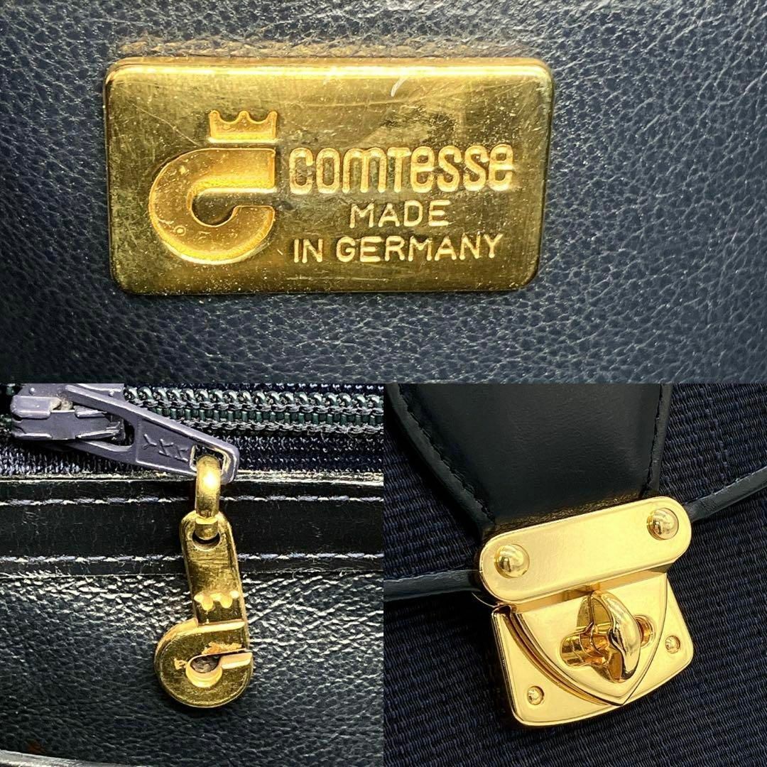 COMTESSE】ハンドバッグ ホースヘア ゴールド金具 ネイビー バッグ COMTESSE】ハンドバッグ ホースヘア ゴールド金具 ネイビー バッグ