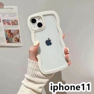 iphone11ケース　波型　 耐衝撃ホワイト212(iPhoneケース)