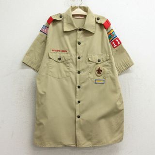 古着 半袖 ボーイスカウト シャツ キッズ ボーイズ 子供服 90年代 90s ワッペン USA製 ベージュ カーキ 24may27(その他)