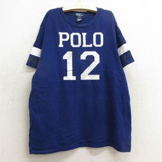 ラルフローレン(Ralph Lauren)の古着 ラルフローレン Ralph Lauren 半袖 ビンテージ ブランド Tシャツ キッズ ボーイズ 子供服 90年代 90s ビッグロゴ 12 コットン クルーネック 青 ブルー 24may27(シャツ/カットソー)