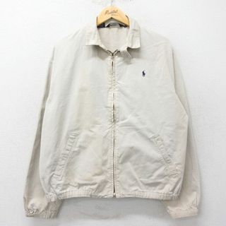 ラルフローレン(Ralph Lauren)のXL★古着 ラルフローレン Ralph Lauren 長袖 ブランド ジャケット スイングトップ メンズ 90年代 90s ワンポイントロゴ コットン USA製 ベージュ カーキ 24may27 中古 アウター ジャンパー ブルゾン(ダッフルコート)