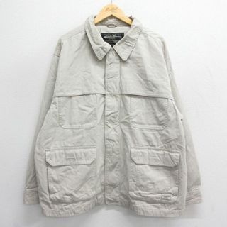 エディーバウアー(Eddie Bauer)のXL★古着 エディーバウアー 長袖 ジャケット メンズ 00年代 00s 大きいサイズ コットン ベージュ カーキ 24may27 中古 アウター ジャンパー ブルゾン(ダッフルコート)