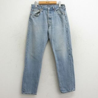 リーバイス(Levi's)のW32★古着 ジーンズ Levis リーバイス 501 メンズ 90年代 90s ヒゲ コットン USA製 紺 ネイビー デニム 【spe】 24may27 中古 ボトムス ジーパン Gパン ロング パンツ(ワークパンツ/カーゴパンツ)