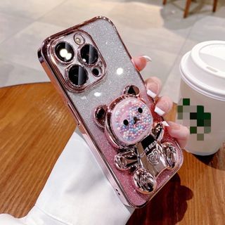 【NEW】 iPhone15 スマホケース キラキラ 韓国 新品 くま(iPhoneケース)