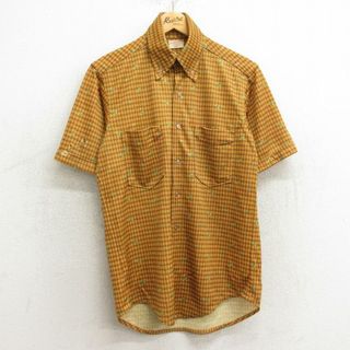 S★古着 半袖 シャツ メンズ 70年代 70s 花柄 ボタンダウン 黄 イエロー チェック 24may27 中古 トップス(シャツ)