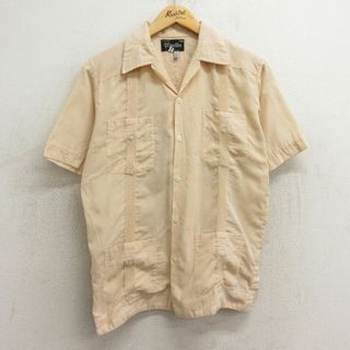 M★古着 半袖 キューバ シャツ メンズ 90年代 90s 開襟 オープンカラー 薄ベージュ カーキ 24may27 中古 トップス(シャツ)