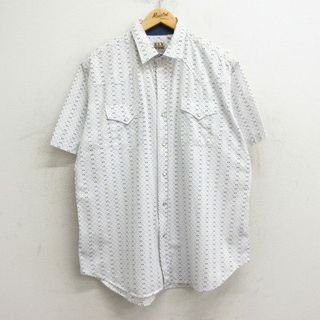 XL★古着 ELY 半袖 ウエスタン シャツ メンズ 90年代 90s 総柄 大きいサイズ コットン 白他 ホワイト 24may27 中古 トップス(シャツ)