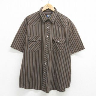 XL★古着 半袖 ウエスタン シャツ メンズ 00年代 00s 茶他 ブラウン ストライプ 24may27 中古 トップス(シャツ)