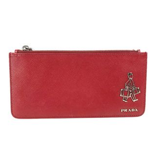 プラダ(PRADA)のプラダ PRADA ロゴ ロング 財布 フラグメントケース コインケース サフィアーノレザー レッド 美品(コインケース)