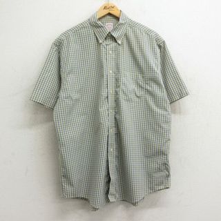 XL★古着 ブルックスブラザーズ BROOKS BROTHERS 半袖 ブランド シャツ メンズ コットン ボタンダウン 黄他 イエロー チェック 24may27 中古 トップス(シャツ)