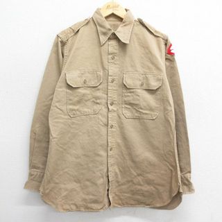 L★古着 長袖 ビンテージ ミリタリー シャツ メンズ 60年代 60s コットン ベージュ カーキ 24may27 中古 トップス(シャツ)