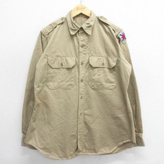 L★古着 長袖 ビンテージ ミリタリー シャツ メンズ 50年代 50s コットン USA製 ベージュ カーキ 24may27 中古 トップス(シャツ)