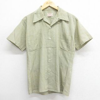 S★古着 マックレガー 半袖 ビンテージ シャツ メンズ 70年代 70s SCOTSET 開襟 オープンカラー 薄緑他 グリーン チェック 24may27 中古 トップス(シャツ)