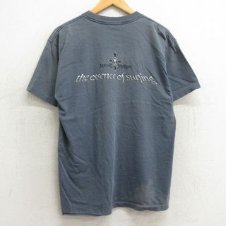 L★古着 半袖 ビンテージ Tシャツ メンズ 90年代 90s サーフィン コットン クルーネック USA製 濃グレー系 24may27 中古(Tシャツ/カットソー(半袖/袖なし))