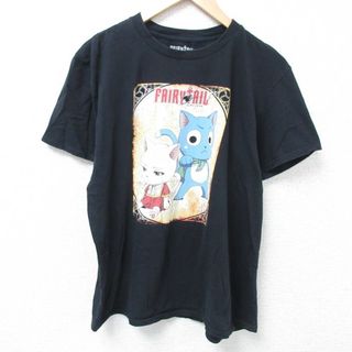 XL★古着 半袖 Tシャツ メンズ アニメ フェアリーテイル コットン クルーネック 黒 ブラック 24may27 中古(Tシャツ/カットソー(半袖/袖なし))