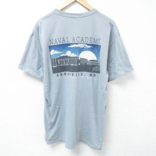 XL★古着 半袖 Tシャツ メンズ アナポリス 海軍兵学校 コットン クルーネック グレー 24may27 中古(Tシャツ/カットソー(半袖/袖なし))